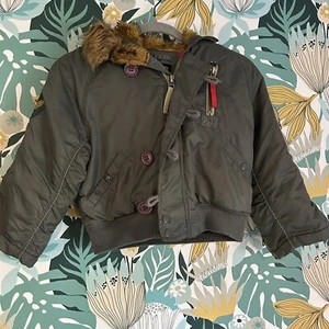 alpha industries youth size 4/5 bomber jacket faux fur hood - Picture 1 of 12