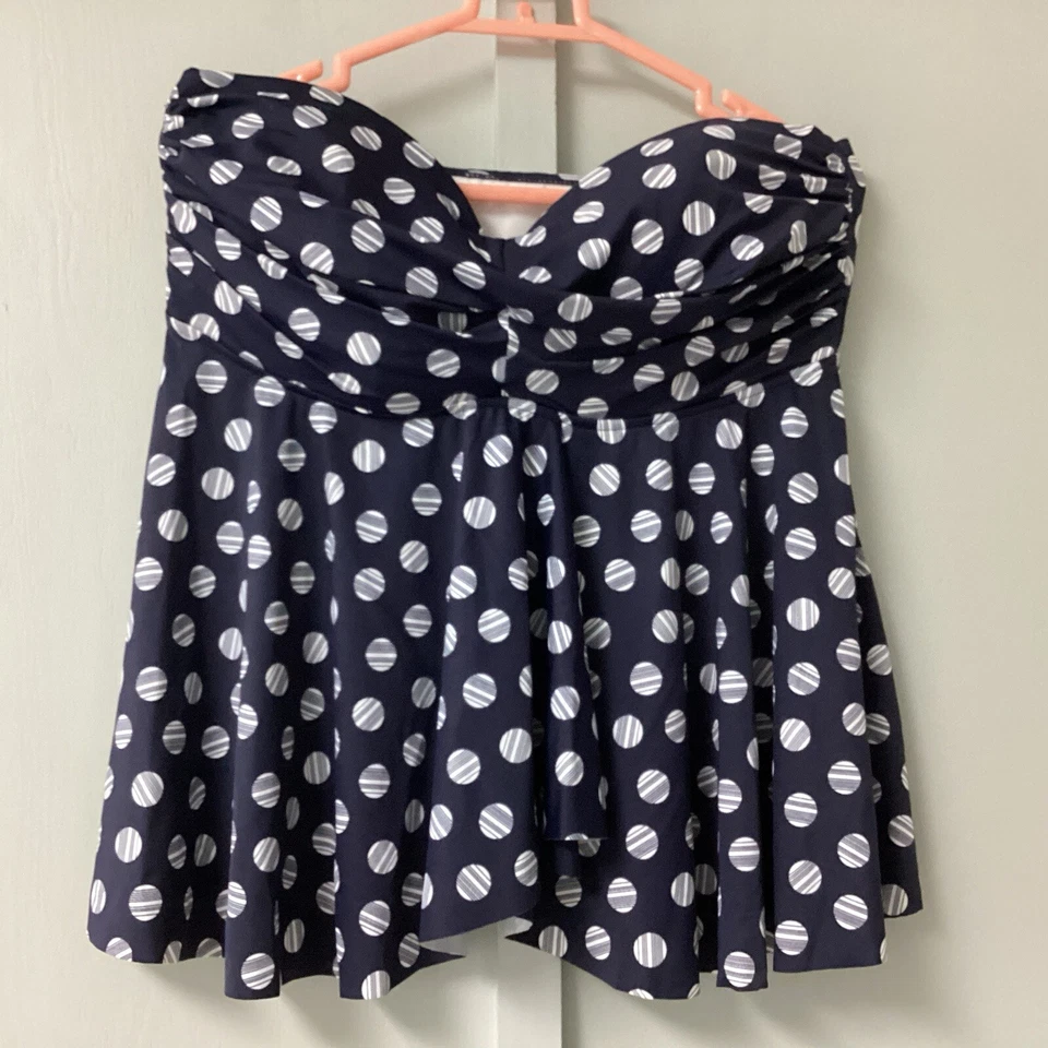 NUEVO CON ETIQUETAS INC International Concepts Traje de Baño Tankini Top Talla 14 Azul Marino Lunares Almohadilla Foto 1 de 4