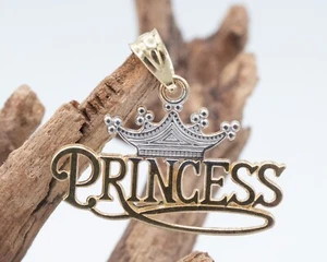 10KT 2-Tone Princess w/ White Gold Crown Charm Danity 20 mm x 14 mm (.7 grams) - Picture 1 of 7