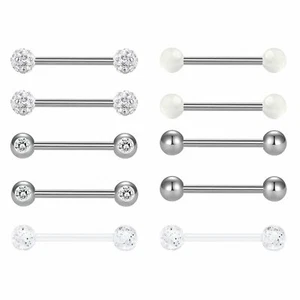 10pcs 14G Surgical Steel Nipple Barbells Tongue Rings Body Piercing Jewelry 16mm - Picture 1 of 27