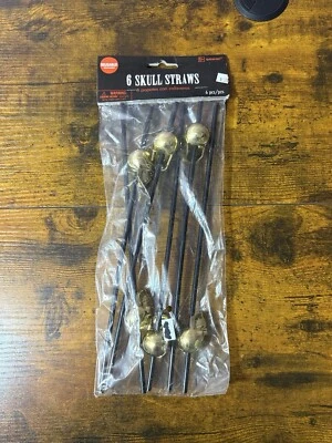 Skull Reusable Plastic Straws 6 Per Pack 11" Halloween Supplies Tableware - Image 1 of 3
