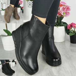 Botas de cuña al tobillo Zapatos Damas Tacones Chelsea Moda Mujeres Cálidas Forradas Cremallera Tallas - Imagen 1 de 27