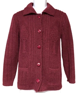 Womens Alpaca Warehouse Yarn Wool Sweater Small Red Maroon Button Front Pockets - Picture 1 of 12