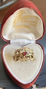 Vintage 14K Gold Ruby Pierced Wide Band Ladies Ring - Picture 1 of 8