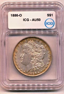 1886 O Morgan Silver Dollar AU50 ICG - Picture 1 of 2