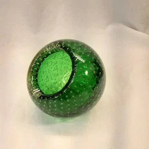 Murano Green Glass Orb Ashtray Bullicante And Adventurine Double Sided Base 4... - Picture 1 of 7