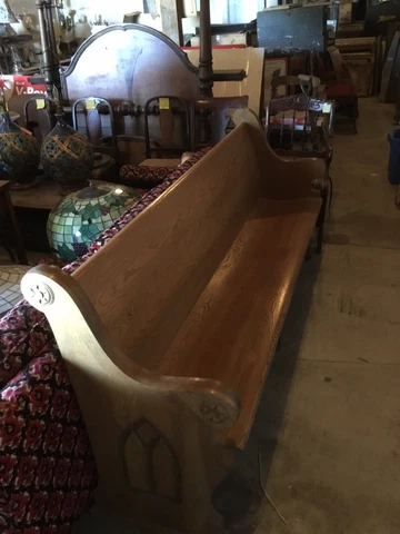 Rare Antique Vintage Golden Oak Church Pew Bench With Carved Ends Mint Condition Cover