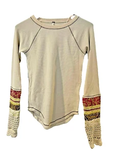NWT Free People Nude beige stretch thermal crochet knit top M L $78 - Picture 1 of 5