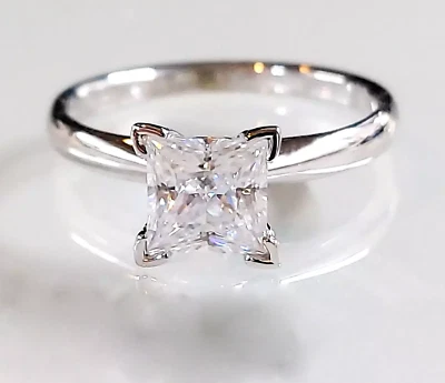 Estate ring ,10k white gold ring ,1.2 ct certified Moissanite . princess cut. - Image 1 of 4