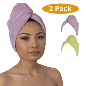 2 Pack Microfiber Hair Towel Wrap Turban 10”x26” Quick Dry For All Types of Hair - Picture 1 of 7