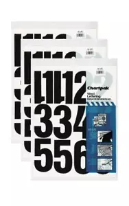 Chartpak 4-inch Black Stick-on Vinyl Numbers (01193), 3 PACKS - Picture 1 of 1
