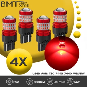 4x 7443 LED Red Brake Tail Stop Parking Light Bulbs for Honda Civic Accord - Imagen 1 de 12