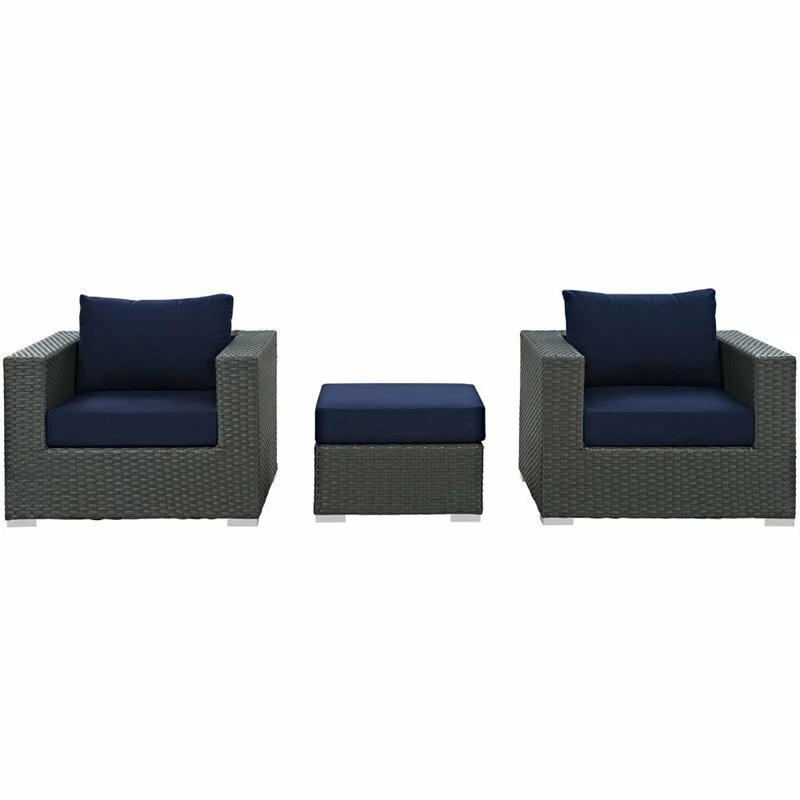 Modway Sojourn 3 Piece Patio Sectional Set In Canvas Navy EEI-1891-CHC-NAV-SET