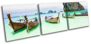 Beach Ocean Boat Paradise Sunset Seascape TREBLE CANVAS WALL ART Picture Print - Picture 1 of 1