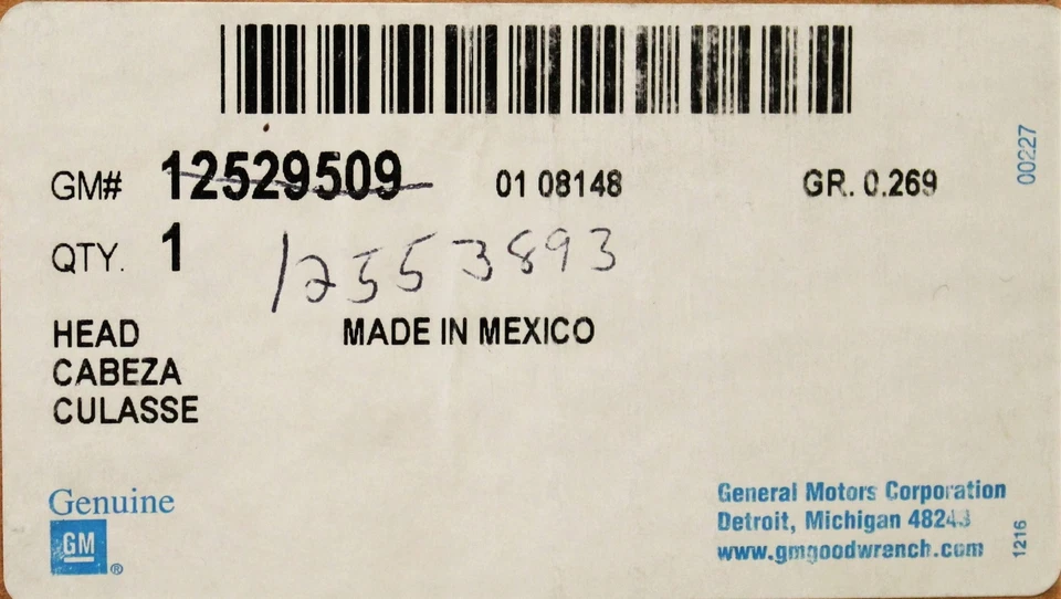 Número de pieza de culata de motor genuino GM - 12553893 Foto 1 de 2