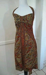 Midi Dress Halter Women Medium 70% Silk Floral Paisley Below Knee Length India - Picture 1 of 13