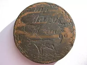 Georgian copper Penny love token with folk art engraving dated 1790. - Picture 1 of 1