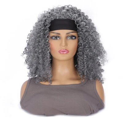 Peluca diadema rizada afro rizada de 14" peluca sin pegamento de sal y pimienta para mujer negra Foto 1 de 4