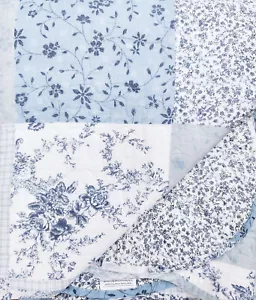 COTTAGE BLUE PATCH 3pc Full / Queen QUILT SET : COUNTRY FARMHOUSE WHITE FLORAL - Picture 1 of 6