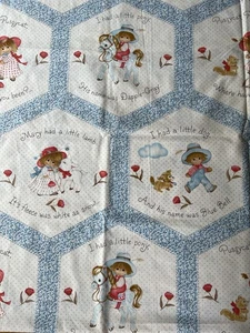 Vtg 70's Cheater Quilt Cotton Fabric Hexagon Springs Mills Nursery Rhyme 58x44 - Picture 1 of 7
