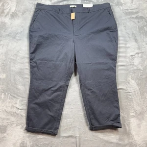 NWT Loft Plus Girlfriend Chino Navy Blue folded Hem Cropped Women’s Size 26 - Picture 1 of 13