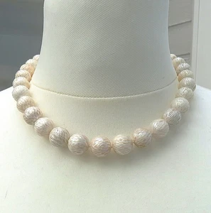 Ming Perlen Unikat Collier Weiß  Dragon skin Unikat gravierte Ming Perlen 5570 - Bild 1 von 7