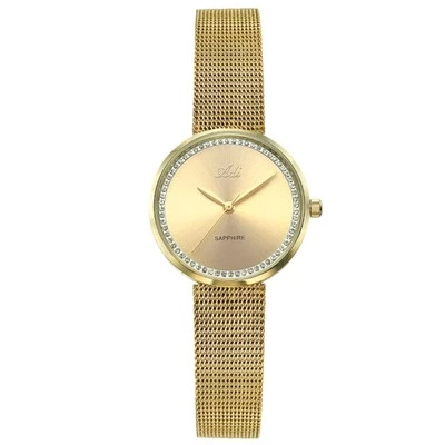 Женские часы Adi с золотой сеткой с кристаллами Swarovski и сапфира, нержавеющая сталь 30 мм - Изображение 1 из 4