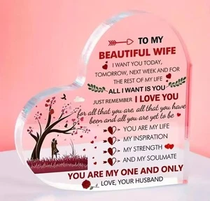 Gift Wife Engraved heart Card Resin Gift Card Message Birthday Anniversary - Picture 1 of 5