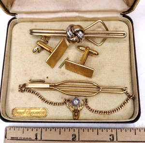 Vintage Swank & BPOE Gold Fill Cufflinks & Tie Clips w Box 1950s Mid Century Mod - Picture 1 of 9