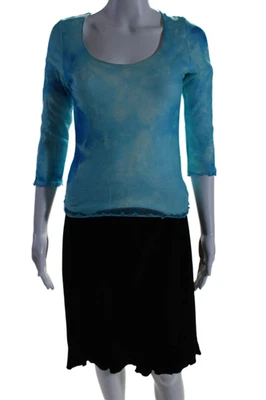 Conjunto de saia blusa Bloomingdales & Tahari feminina azul tingida borda de alface tamanho M 8 - Imagem 1 de 4