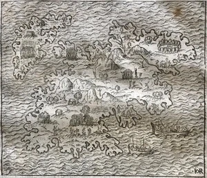 "ISLE OETABACAN"  [In front of Madagascar]. ANDRÉ THEVET, Woodcut, 1575. - Picture 1 of 3