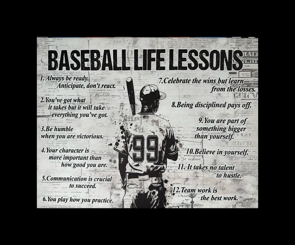Baseball Life Lessons Vintage Canvas, 16” X 12” - Image 1 of 1