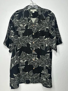 Tommy Bahama Shirt Size Med 100% Silk Buttons Black Green Floral Leafy Hawaiian - Picture 1 of 12