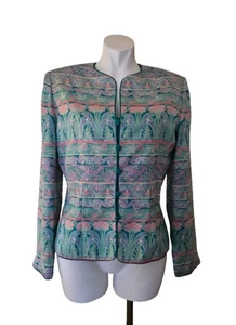 Adrianna Papell Damen Jacke Größe 8 Shell Muster 100% Seide Langarm - Bild 1 von 6