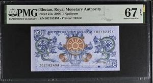 Bhutan 1 Ngultrum 2006 P 27 a superba gemma UNC PMG 67 EPQ NR - Foto 1 di 3
