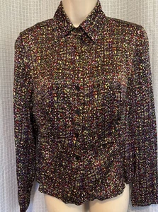 TALBOTS 100% SILK BUTTON FRONT BURGUNDY PRINT, LNG SLV BLOUSE. 6 VGC.   Y - Picture 1 of 4