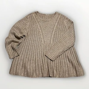 Kuschelige braune Cottagecore ausgestellte Zopfmuster Tunika Pullover Herbst Oberteil Damen sechs 2x - Bild 1 von 6