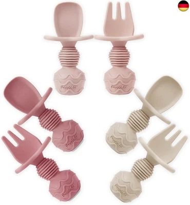 PandaEar 6er Pack Silikon Babylöffel und Gabel Baby Besteck Set - Lernlöffel B - Bild 1 von 4