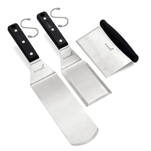 Metal Spatula Stainless Steel Scraper Set of 3 for Griddle BBQ Flat Top - Picture 1 of 8