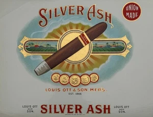 Ceniza de plata, etiqueta de cigarro vintage de 1900 - Louis Ott & Son - hecho en unión - 6,5 x 8,5 - Imagen 1 de 3