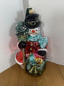 Glas Mundgeblasen Schneemann Ornament Europa Handgemacht Handbemalt Polen Neu - Bild 1 von 9