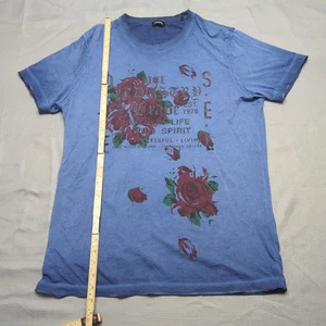 Y2K Diesel Rose Tee Herren XL Blau 2000s Grunge Rose Grafik Kurzarm Oberteil - Bild 1 von 12