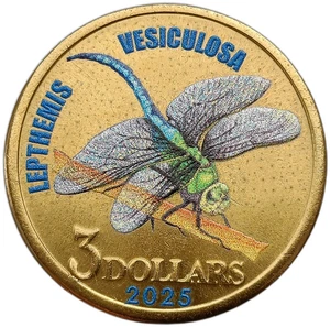 MALAITA - SOLOMON ISLANDS 3 DOLLARS 2025 BUBBLE-WINGED DRAGONFLY - COLORED UNC - Picture 1 of 2