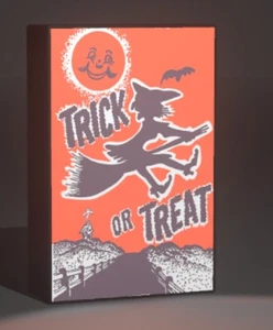 Halloween Deko Vintage 70er Stil Hexe Mond Trick or Treat Tasche Leuchtkasten - Bild 1 von 1