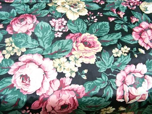 4 Yds Vintage Black with Pink Floral Cotton Decor Upholstery Fabric 54" Wide - Picture 1 of 6