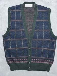John Ashford Sweater Vest Mens Medium Blue Geometric Made in Italy Wool Blend - Picture 1 of 8