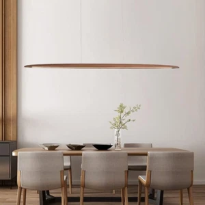 Wood Linear Pendant Light LED Dimmable Chandelier Long Strip Ceiling Hanging Lam - Picture 1 of 12