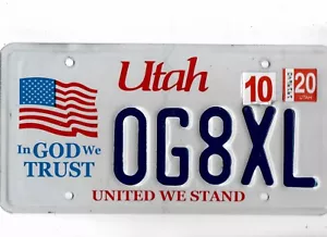 UTAH passenger 2020 license plate "0G8XL" ***IN GOD WE TRUST*** - Picture 1 of 1
