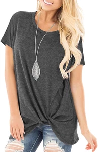 SHIBEVER Women'S Tops Short Sleeve Twist Knotted T Shirts Summer Blouse Tunic To - Picture 1 of 12