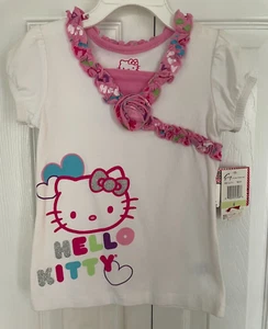 Hello Kitty Girls White With Pink T Shirt Top Size 4 NEW - Picture 1 of 4